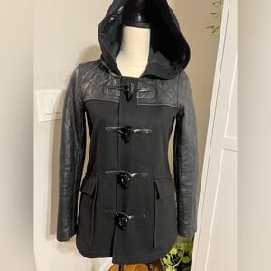 Theory Women's Black Utility Jacket with Quilted Leather Sleeves